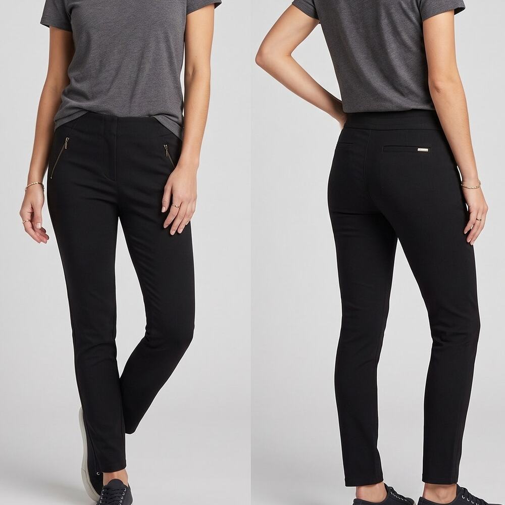 Anne Klein Small Black Ankle Pants Leggings Zipper Front Pockets
